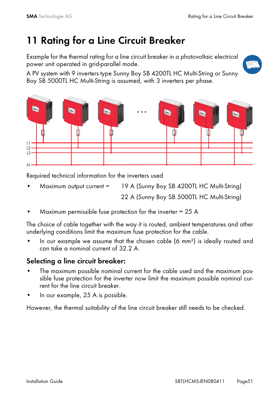 11 rating for a line circuit breaker, Rating for a line circuit breaker | SMA SB 4200TL HC Multi-String User Manual | Page 51 / 64