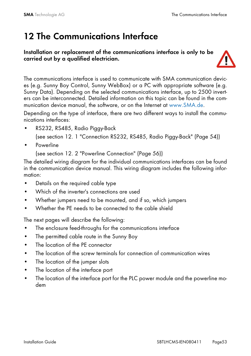 12 the communications interface, The communications interface, Ion 12 | SMA SB 4200TL HC Multi-String User Manual | Page 53 / 64
