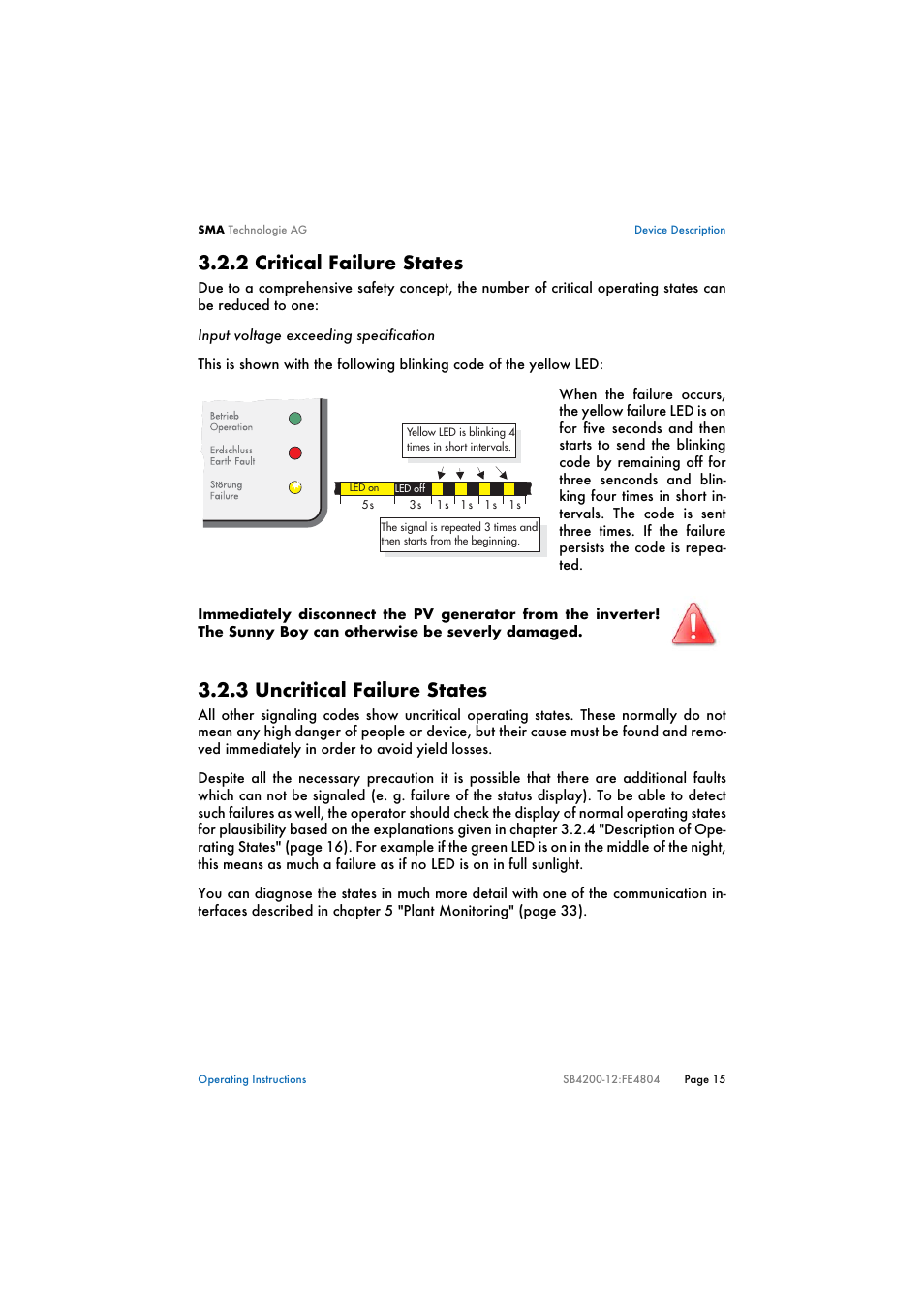 2 critical failure states, 3 uncritical failure states, Critical failure states | Uncritical failure states | SMA SB 4200TL Multi-String User Manual | Page 15 / 63