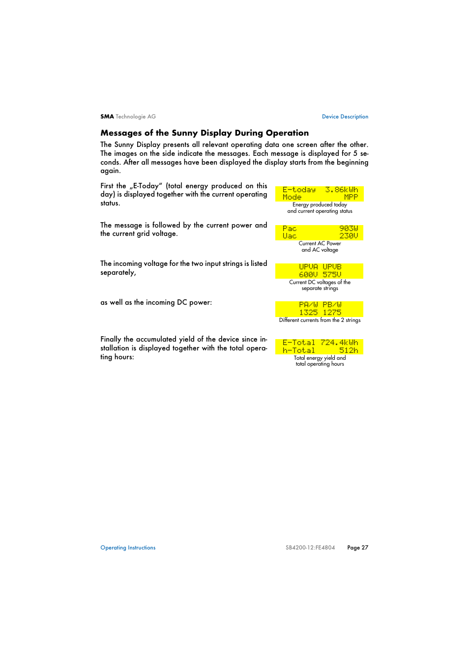 SMA SB 4200TL Multi-String User Manual | Page 27 / 63