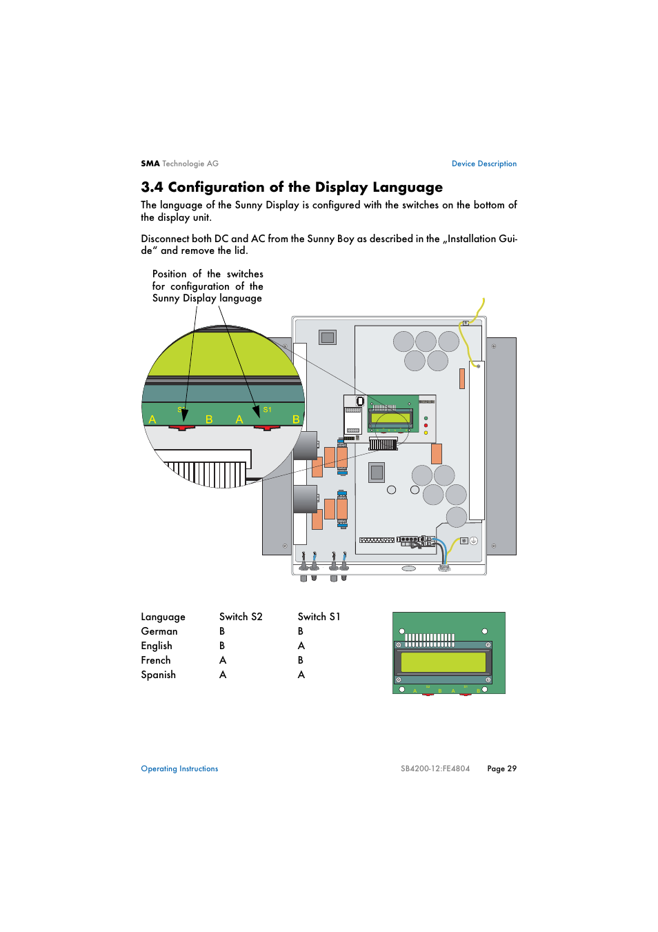 4 configuration of the display language, Configuration of the display language | SMA SB 4200TL Multi-String User Manual | Page 29 / 63