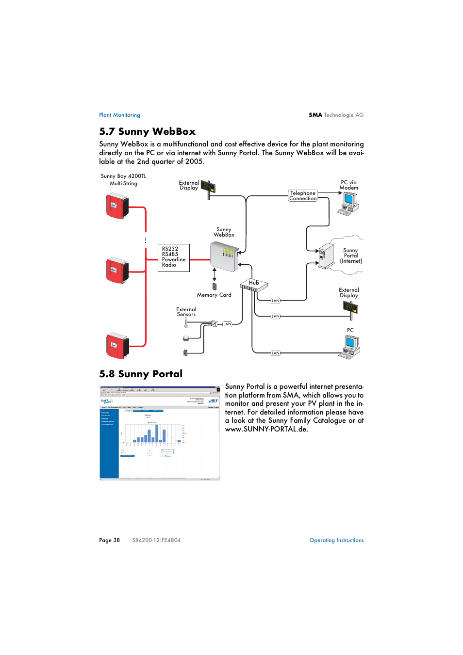 7 sunny webbox, 8 sunny portal, Sunny webbox | Sunny portal | SMA SB 4200TL Multi-String User Manual | Page 38 / 63