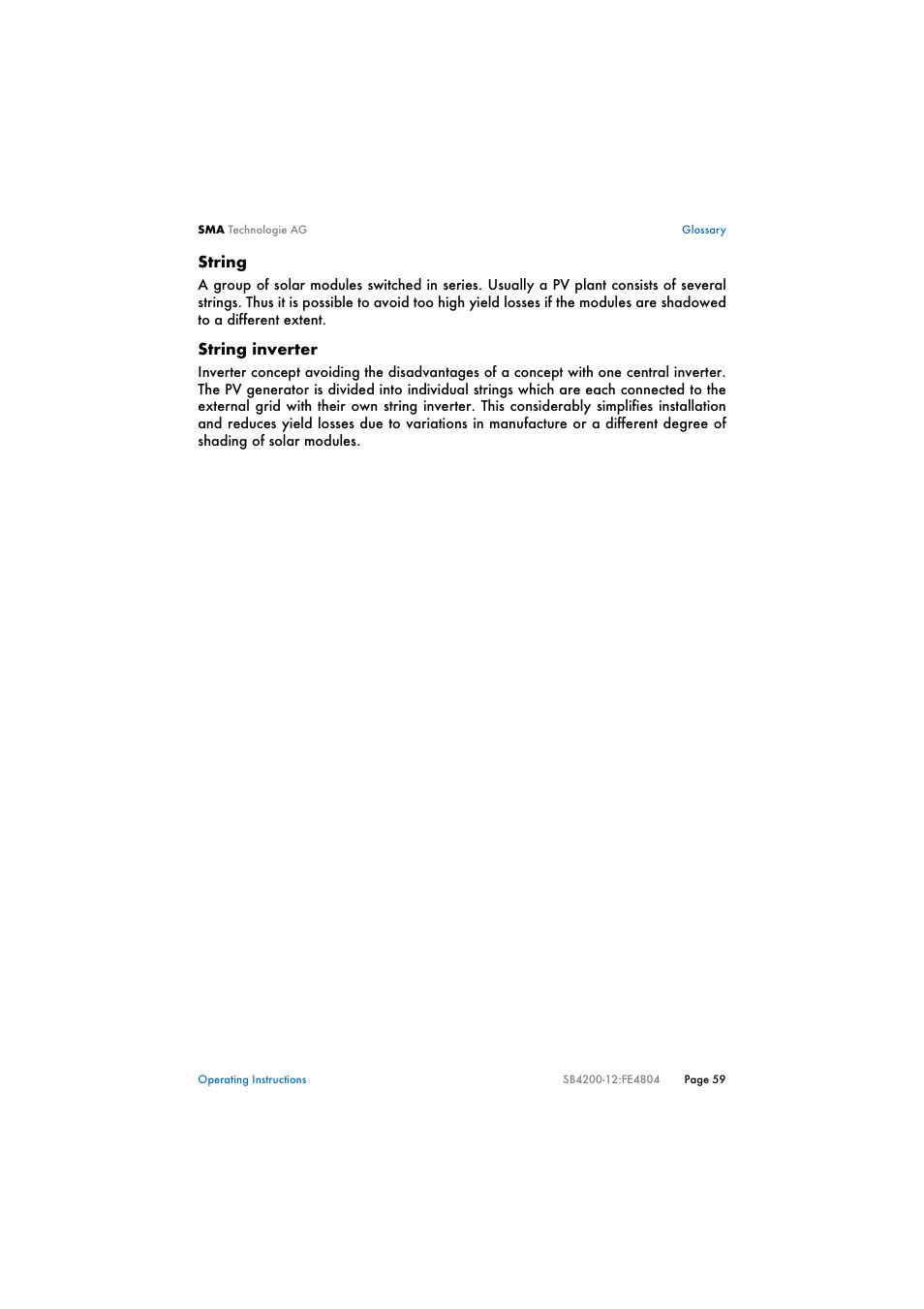 SMA SB 4200TL Multi-String User Manual | Page 59 / 63