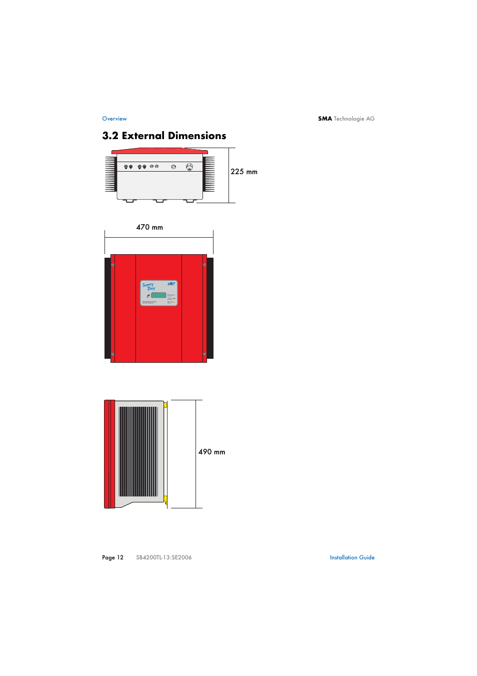 2 external dimensions, External dimensions | SMA SB 4200TL Multi-String Installation User Manual | Page 12 / 42