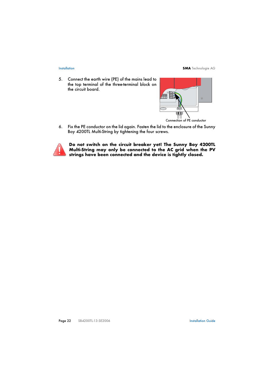 SMA SB 4200TL Multi-String Installation User Manual | Page 22 / 42