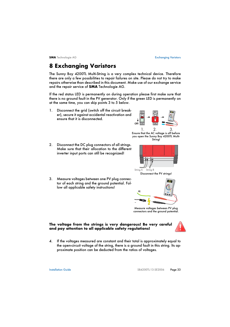 8 exchanging varistors, Exchanging varistors | SMA SB 4200TL Multi-String Installation User Manual | Page 33 / 42