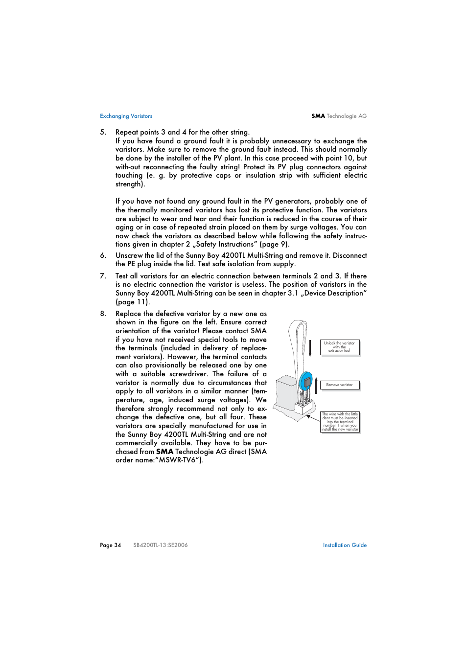 SMA SB 4200TL Multi-String Installation User Manual | Page 34 / 42