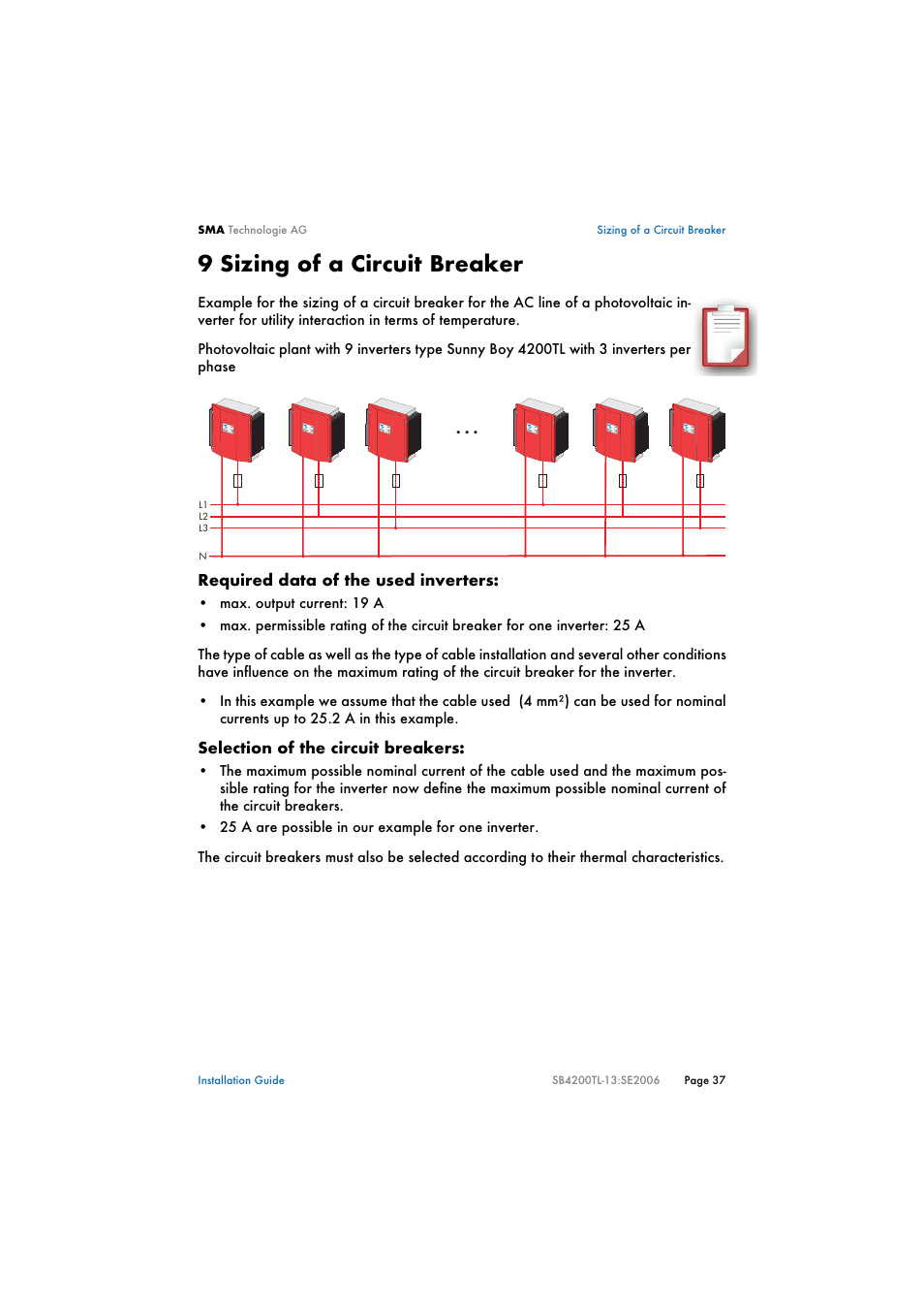 9 sizing of a circuit breaker, Sizing of a circuit breaker | SMA SB 4200TL Multi-String Installation User Manual | Page 37 / 42