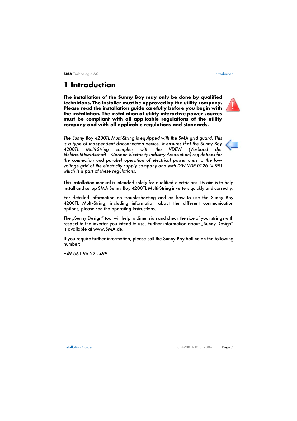 1 introduction, Introduction | SMA SB 4200TL Multi-String Installation User Manual | Page 7 / 42