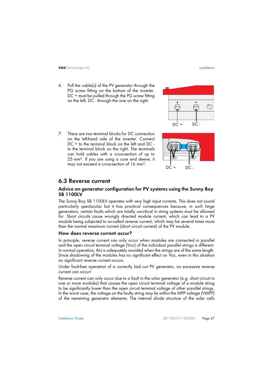 3 reverse current, Reverse current | SMA SB 1100LV User Manual | Page 27 / 62