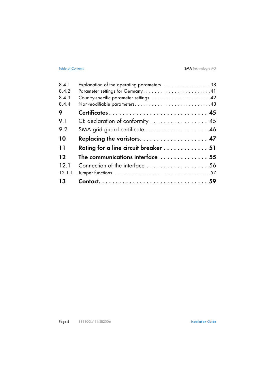 SMA SB 1100LV User Manual | Page 4 / 62