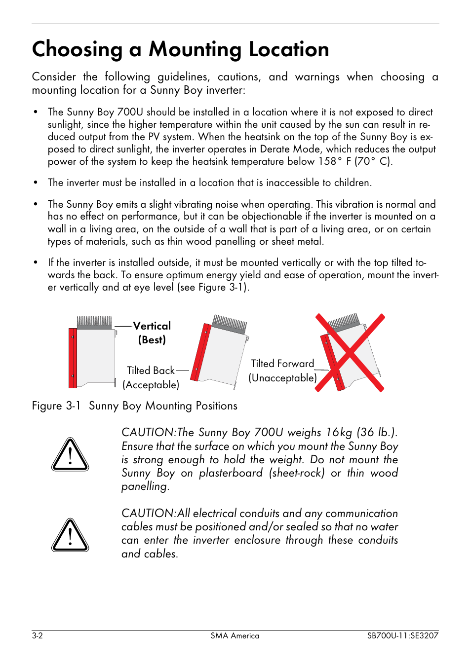 Choosing a mounting location -2, Choosing a mounting location | SMA SB 700U User Manual | Page 18 / 86