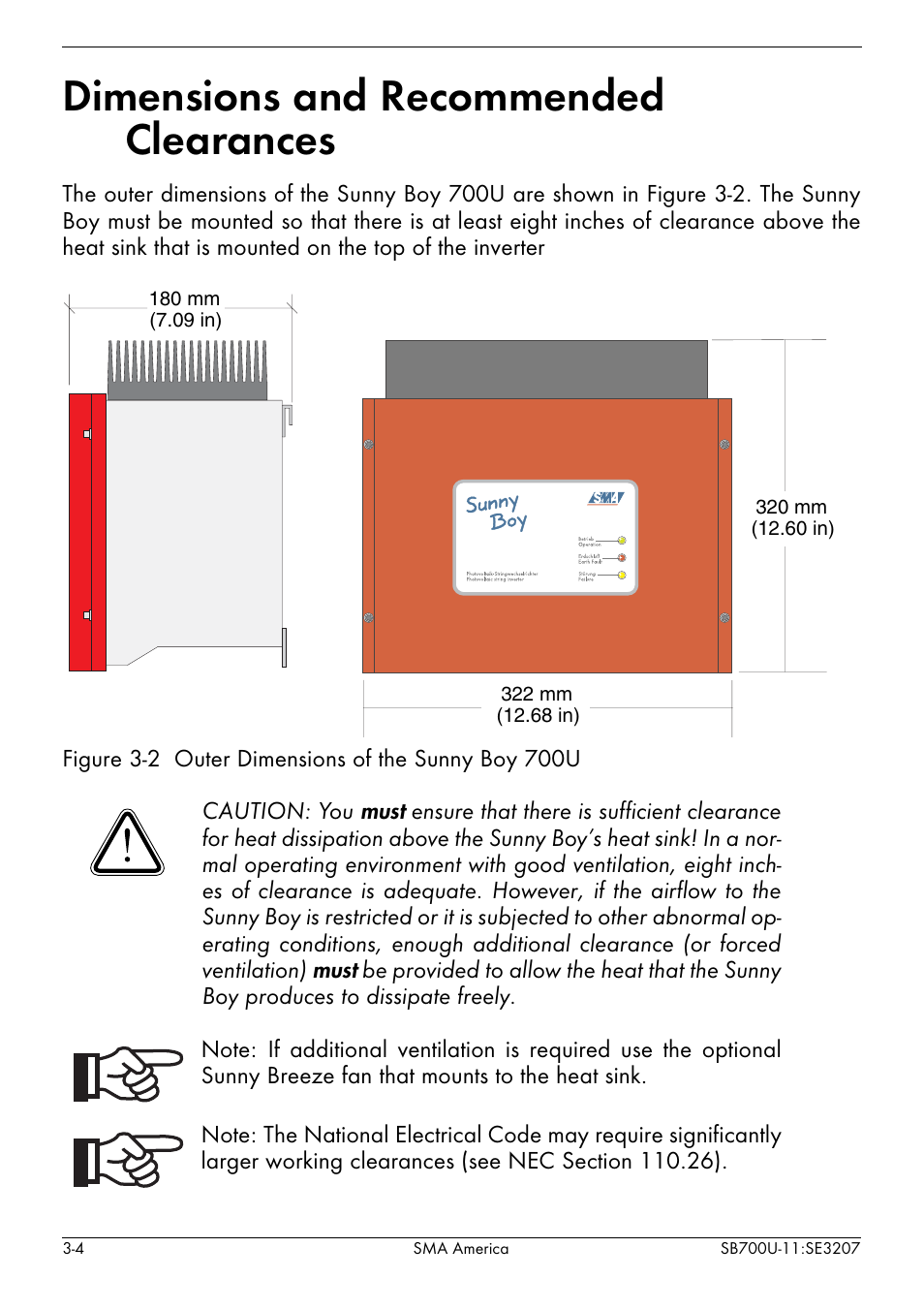 Dimensions and recommended clearances -4, Dimensions and recommended clearances | SMA SB 700U User Manual | Page 20 / 86