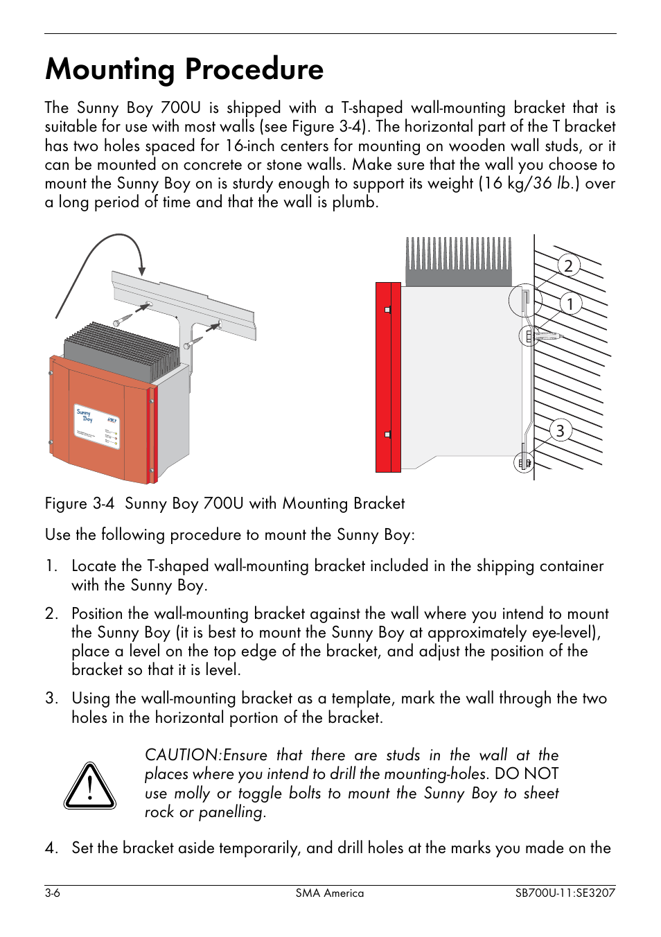 Mounting procedure -6, Mounting procedure | SMA SB 700U User Manual | Page 22 / 86