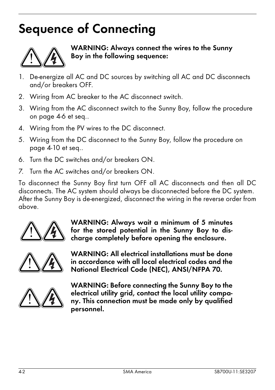 Sequence of connecting -2, Sequence of connecting | SMA SB 700U User Manual | Page 26 / 86