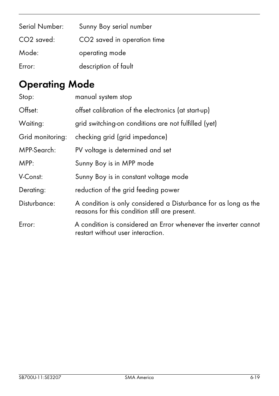 Operating mode -19, Operating mode | SMA SB 700U User Manual | Page 67 / 86