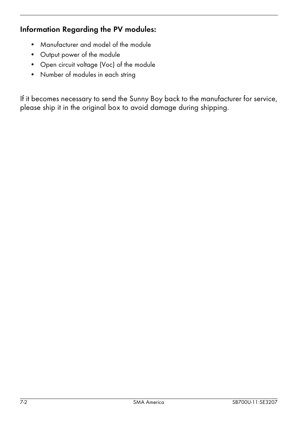 Information regarding the pv modules | SMA SB 700U User Manual | Page 76 / 86