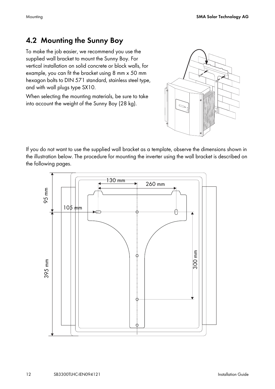 2 mounting the sunny boy, Mounting the sunny boy | SMA SB 3300TL HC User Manual | Page 12 / 44