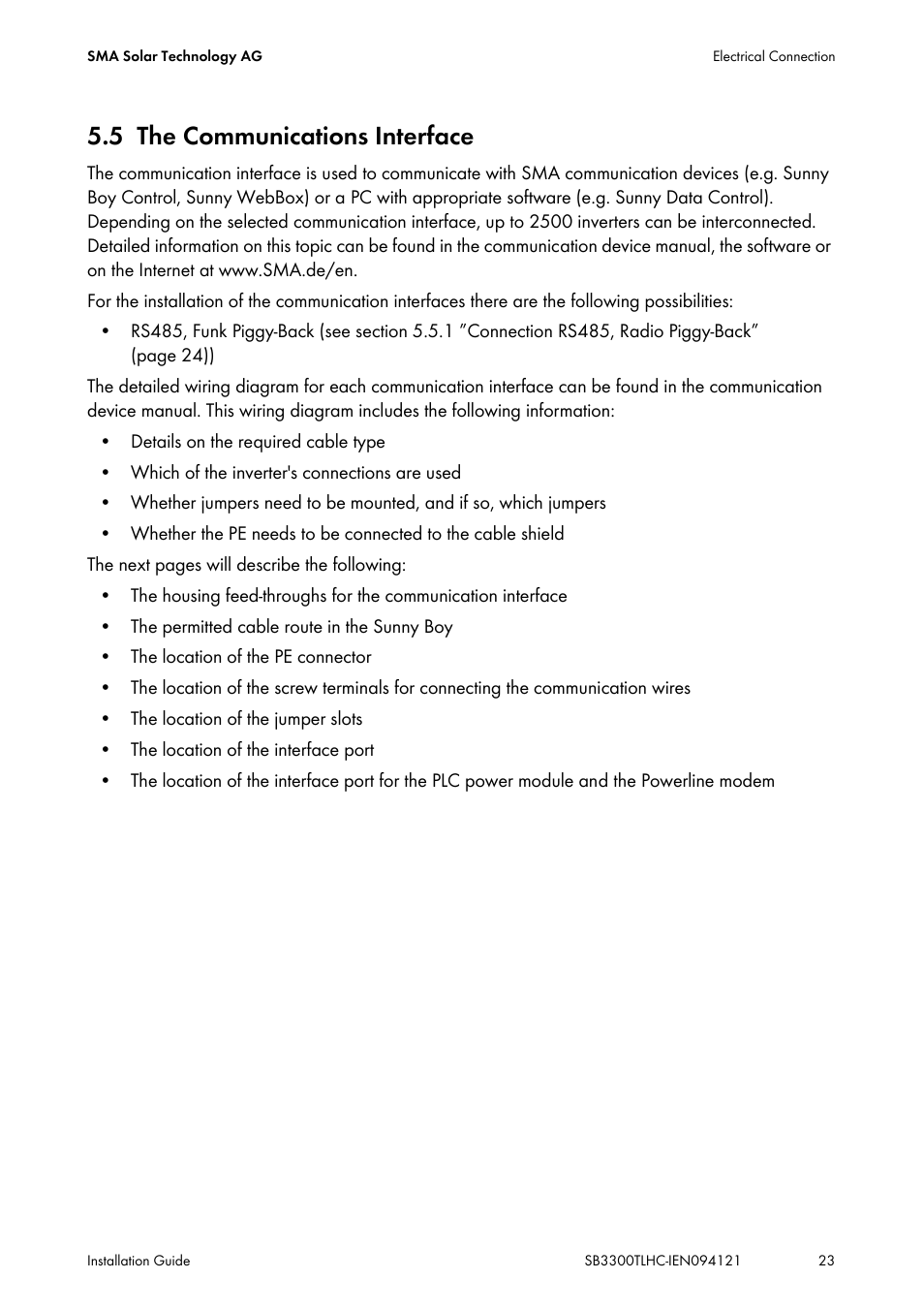 5 the communications interface, The communications interface | SMA SB 3300TL HC User Manual | Page 23 / 44