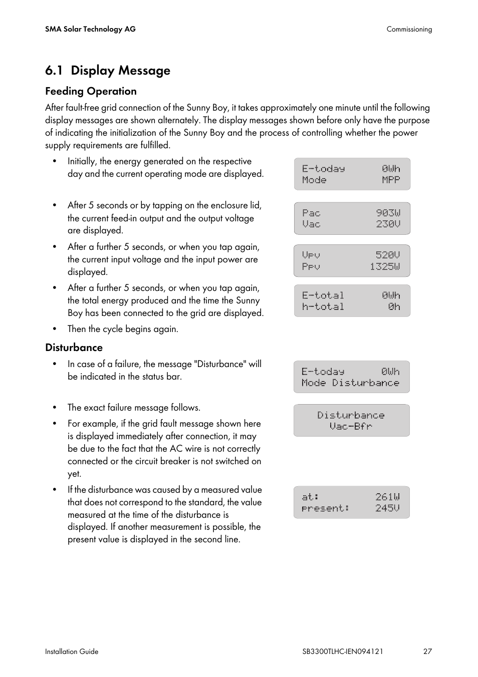 1 display message, Display message | SMA SB 3300TL HC User Manual | Page 27 / 44