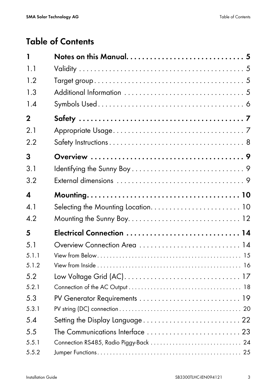 SMA SB 3300TL HC User Manual | Page 3 / 44