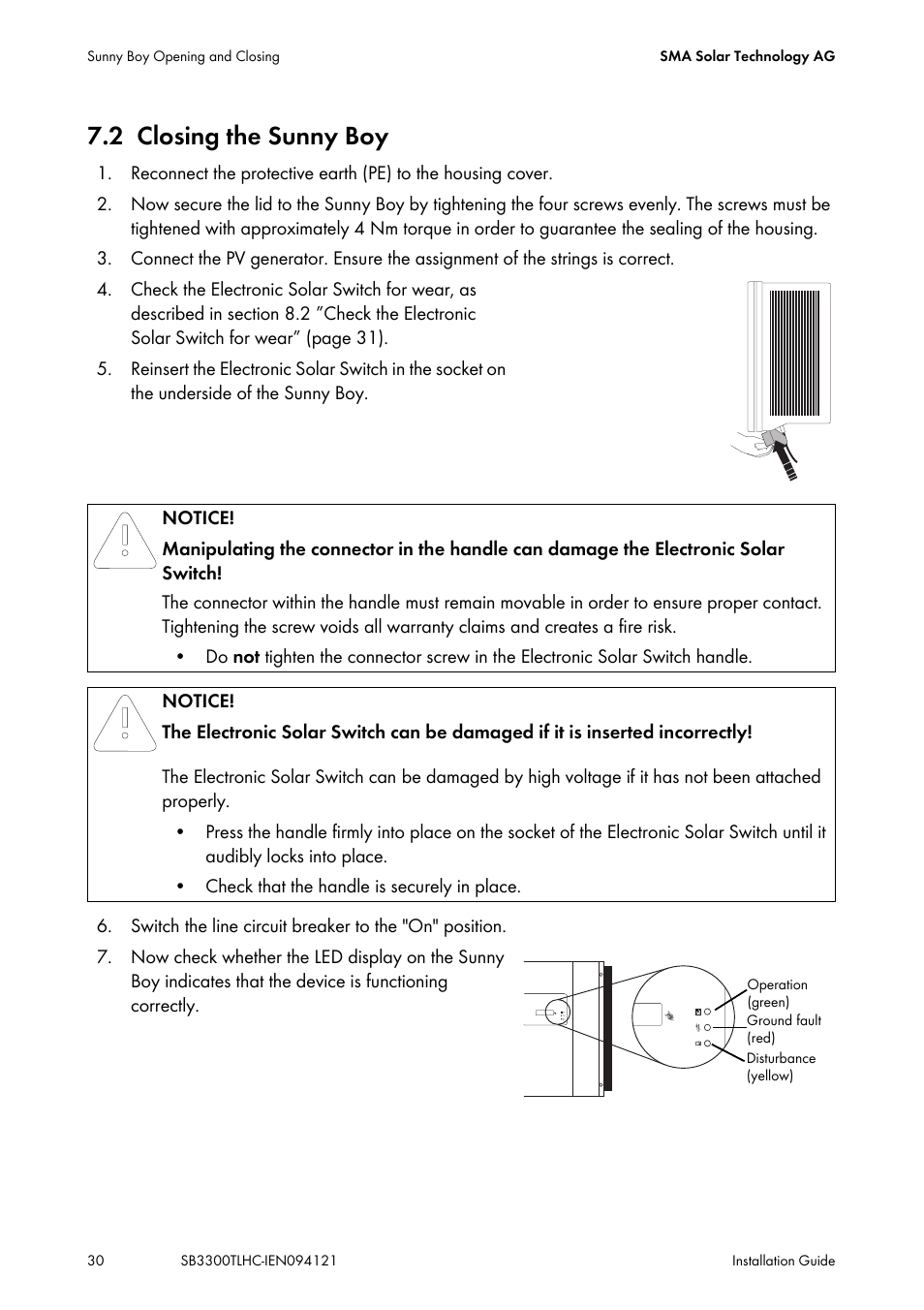 2 closing the sunny boy, Closing the sunny boy | SMA SB 3300TL HC User Manual | Page 30 / 44