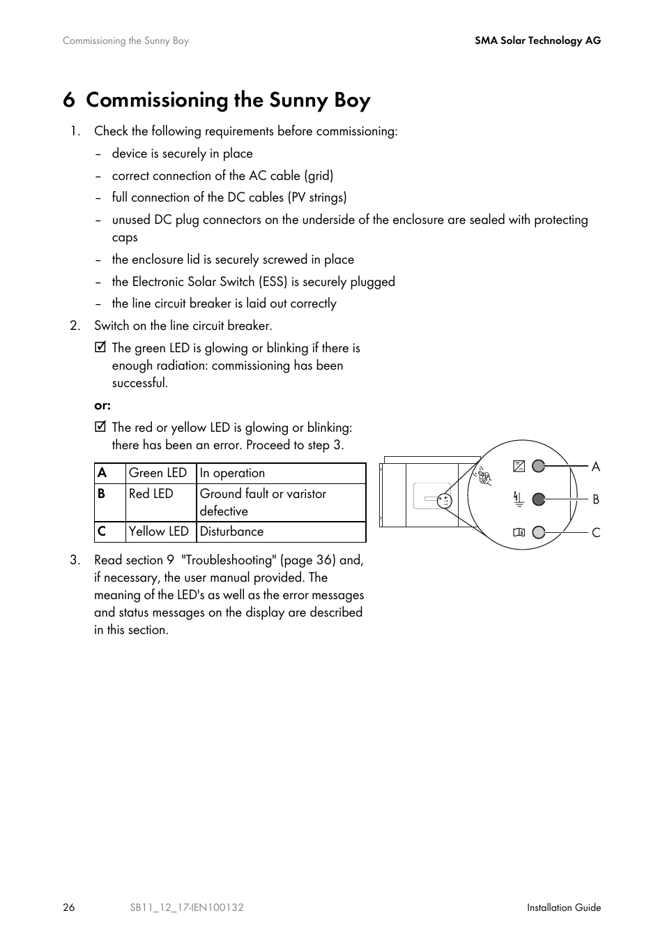 6 commissioning the sunny boy, Commissioning the sunny boy | SMA SB 1100 User Manual | Page 26 / 52