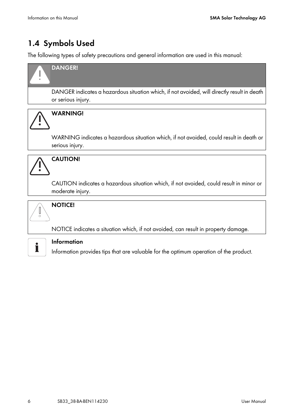 4 symbols used, Symbols used | SMA SB 3300-11 User Manual | Page 6 / 24