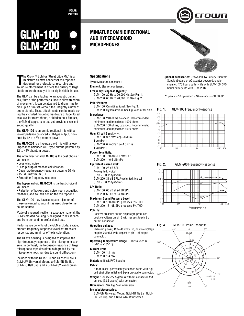 Crown Audio GLM-200 User Manual | 2 pages