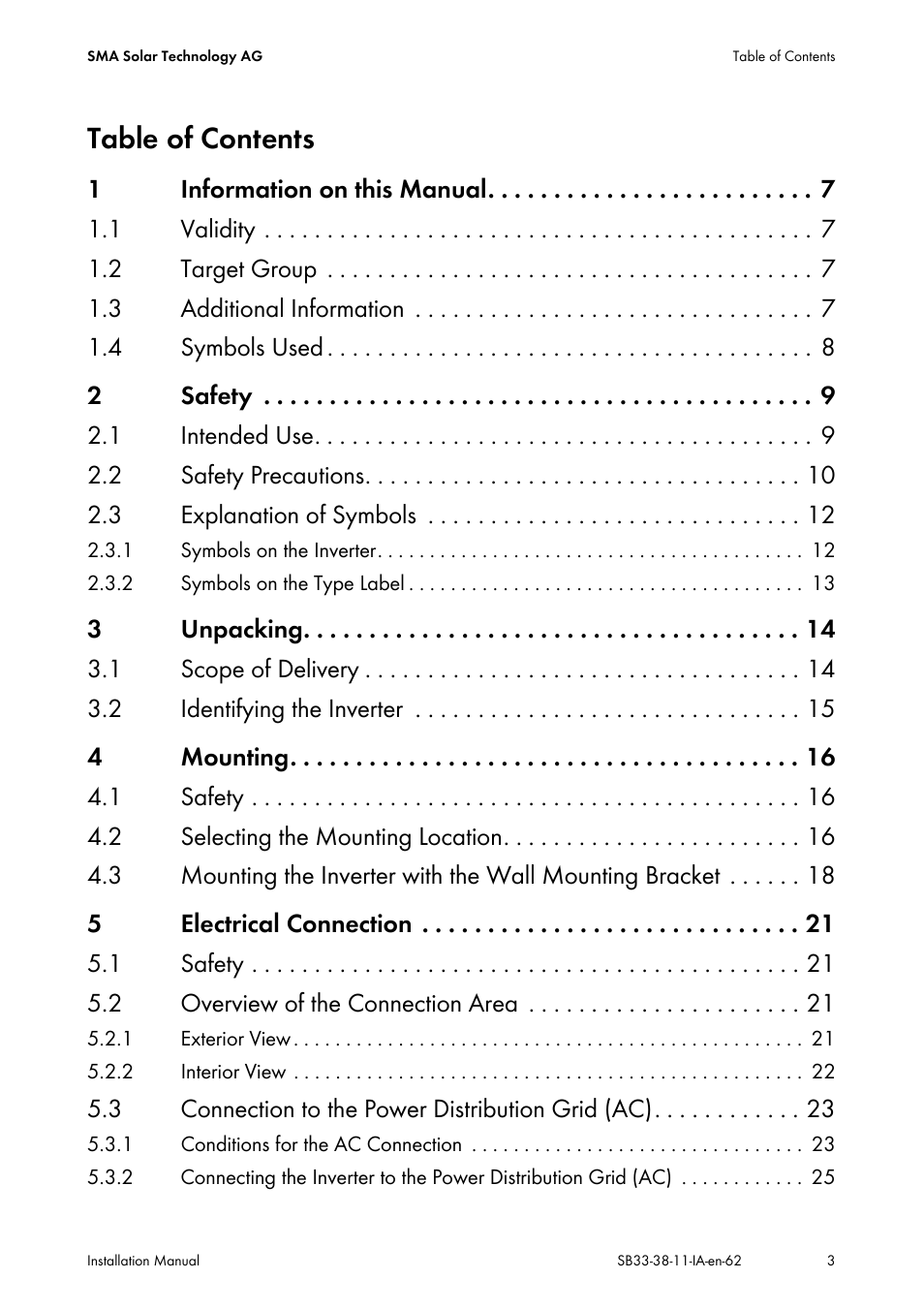 SMA SB 3300-11 Installation User Manual | Page 3 / 76