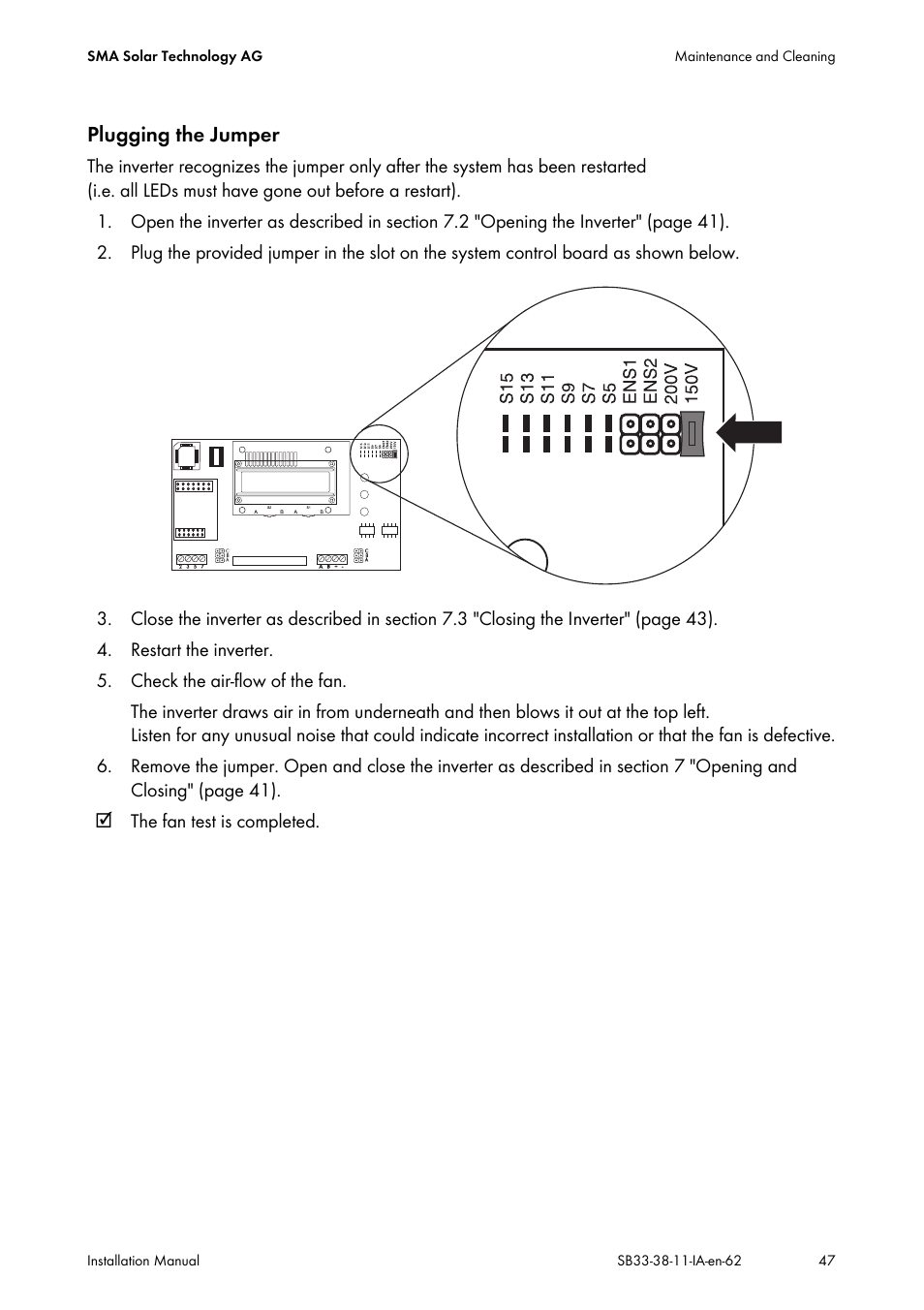 Plugging the jumper | SMA SB 3300-11 Installation User Manual | Page 47 / 76