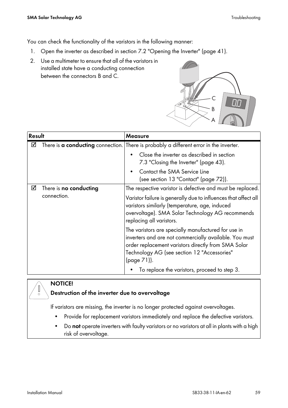 SMA SB 3300-11 Installation User Manual | Page 59 / 76