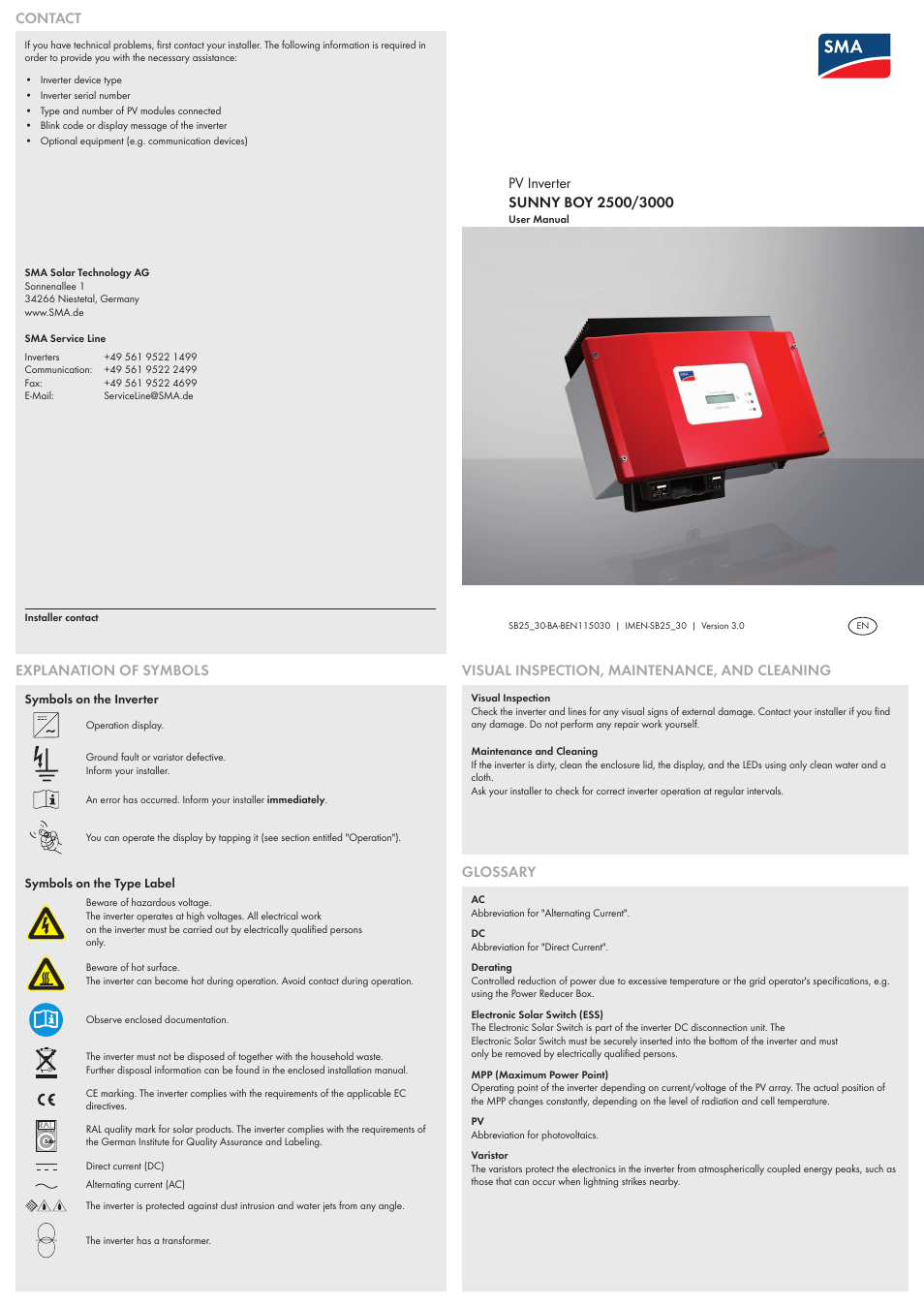 SMA SB 2500 User Manual | 2 pages