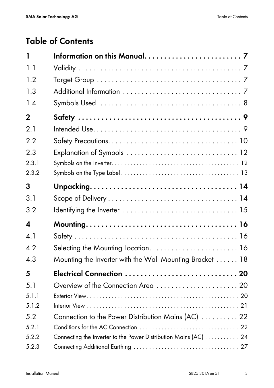 SMA SB 2500 Installation User Manual | Page 3 / 76