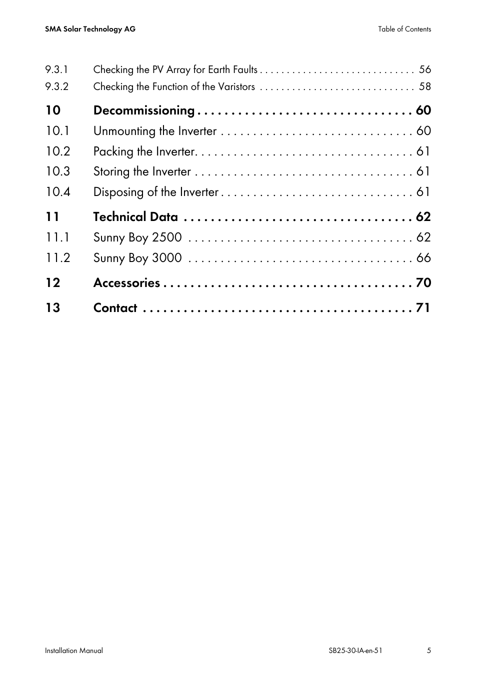 SMA SB 2500 Installation User Manual | Page 5 / 76