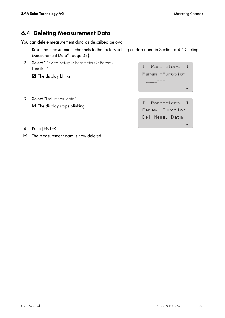 4 deleting measurement data, Deleting measurement data | SMA SC 200 User Manual | Page 33 / 96