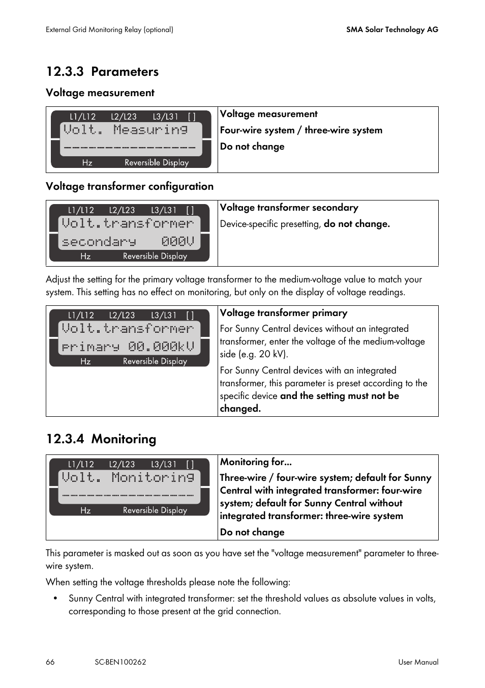 3 parameters, 4 monitoring, Parameters | Monitoring | SMA SC 200 User Manual | Page 66 / 96