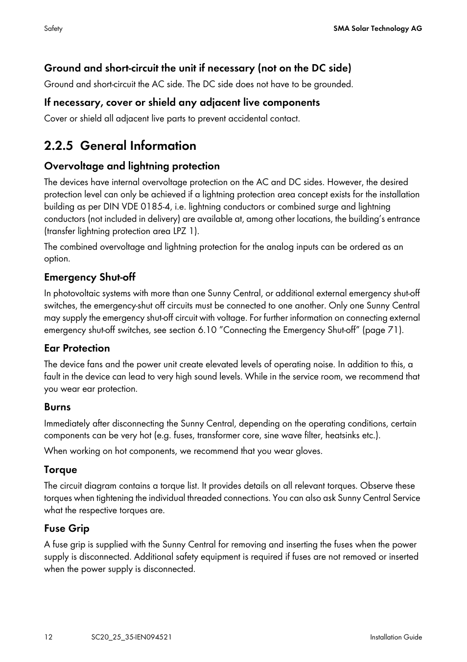 5 general information, General information | SMA SC 200 Installation User Manual | Page 12 / 92