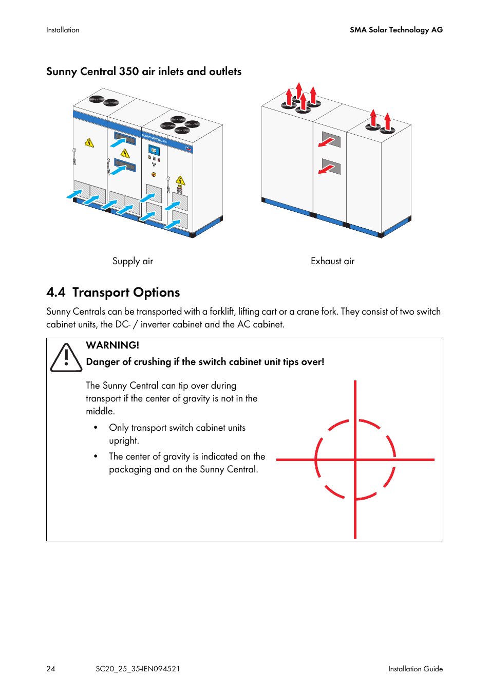 4 transport options, Transport options | SMA SC 200 Installation User Manual | Page 24 / 92