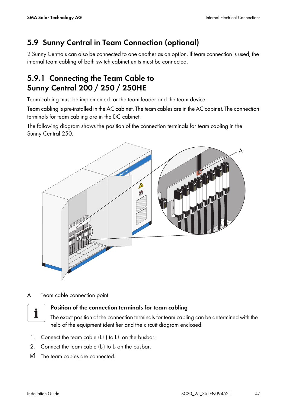 9 sunny central in team connection (optional), Sunny central in team connection (optional) | SMA SC 200 Installation User Manual | Page 47 / 92