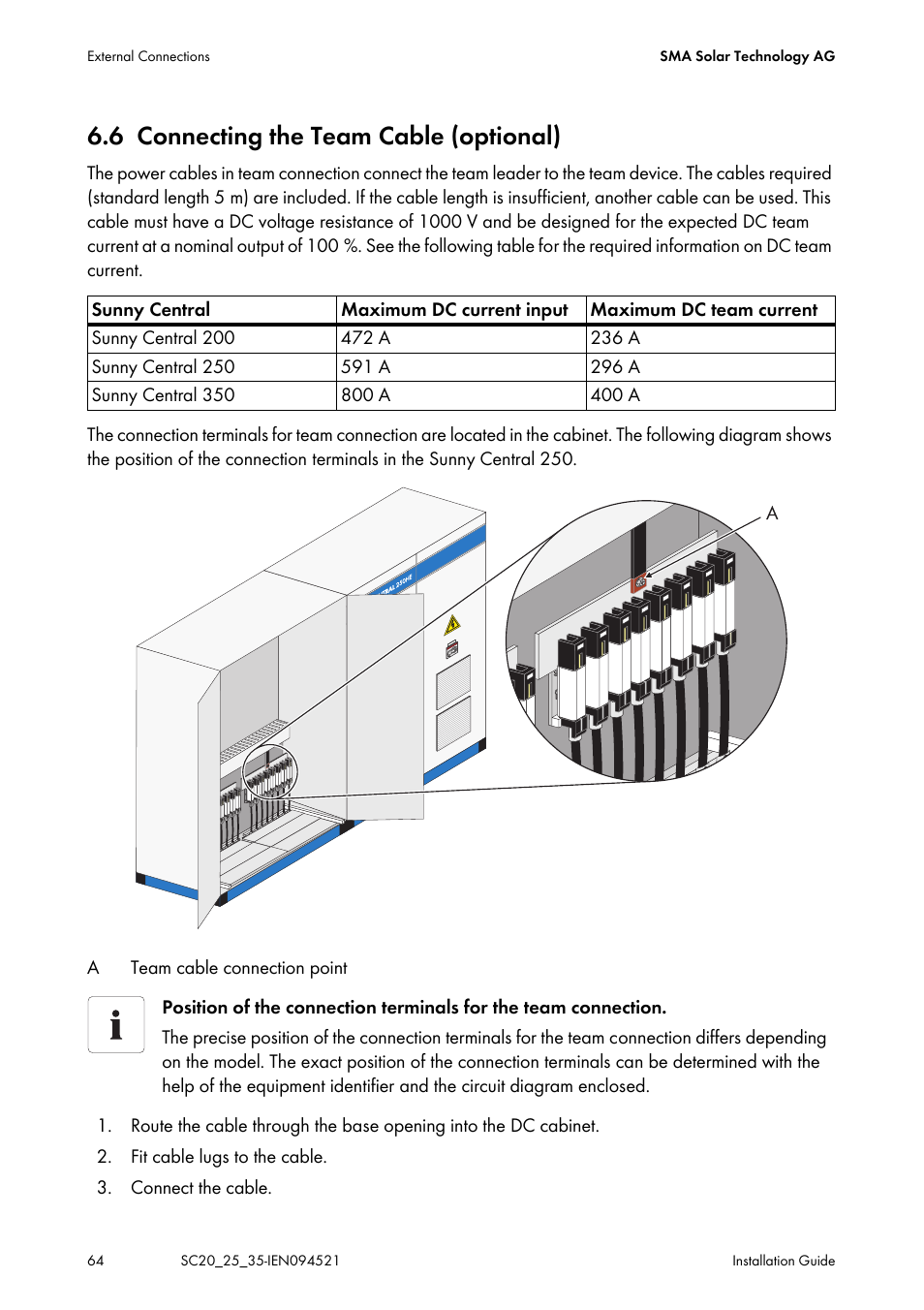 6 connecting the team cable (optional), Connecting the team cable (optional) | SMA SC 200 Installation User Manual | Page 64 / 92