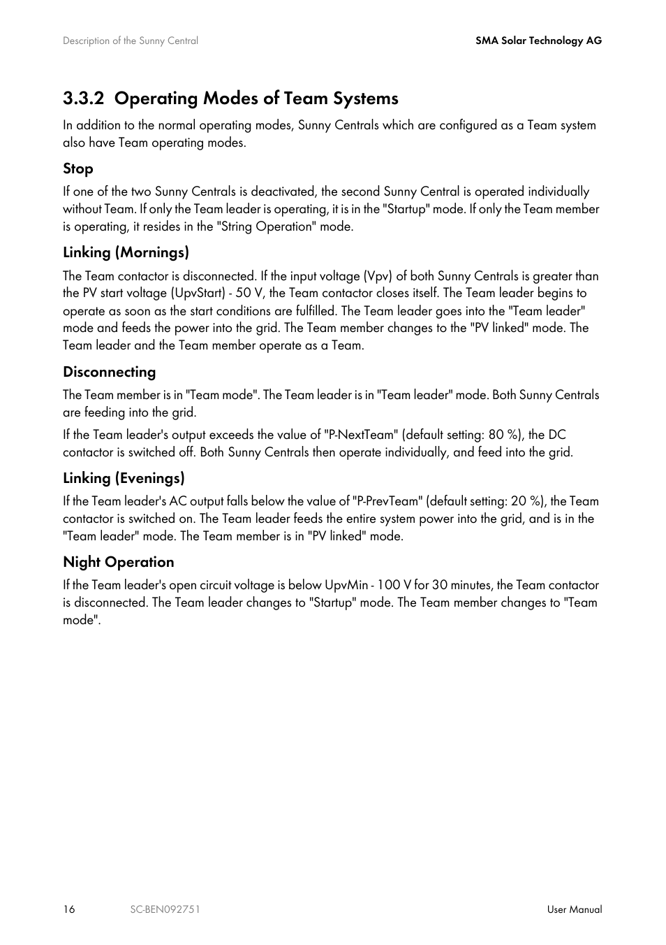 2 operating modes of team systems, Operating modes of team systems | SMA SUNNY CENTRAL User Manual | Page 16 / 68