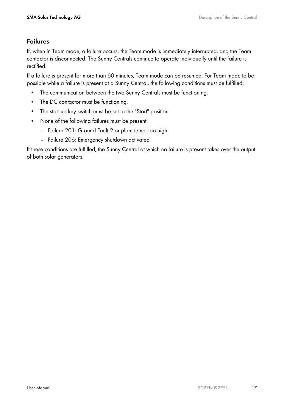 Failures | SMA SUNNY CENTRAL User Manual | Page 17 / 68