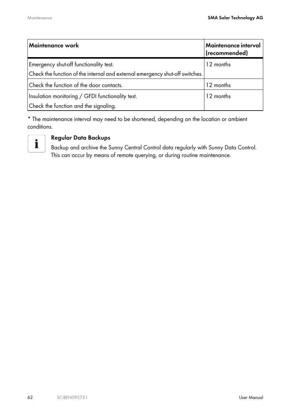 SMA SUNNY CENTRAL User Manual | Page 62 / 68