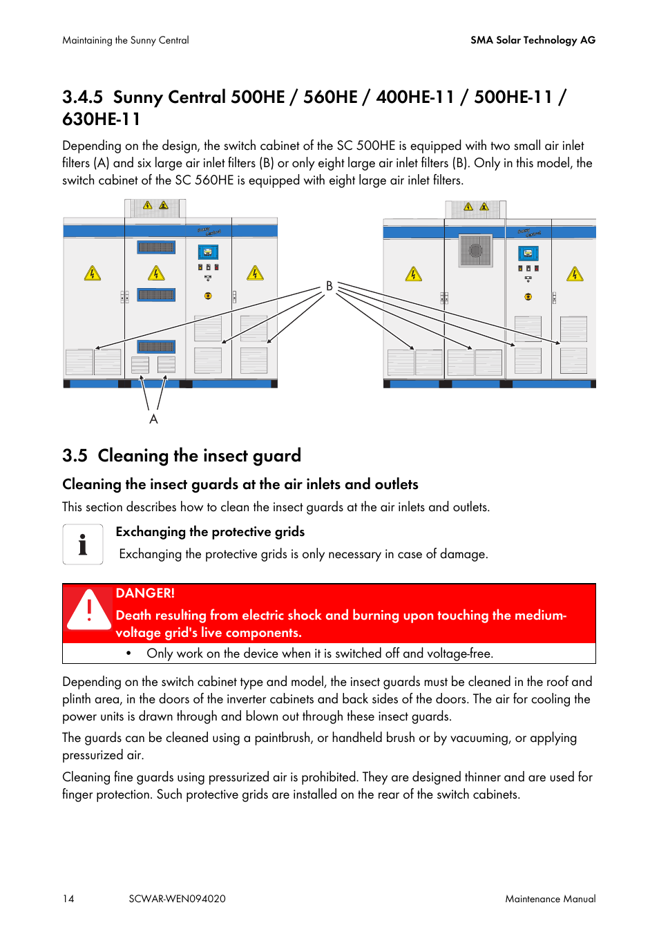 5 cleaning the insect guard, Cleaning the insect guard | SMA SUNNY CENTRAL Maintenance manual User Manual | Page 14 / 68