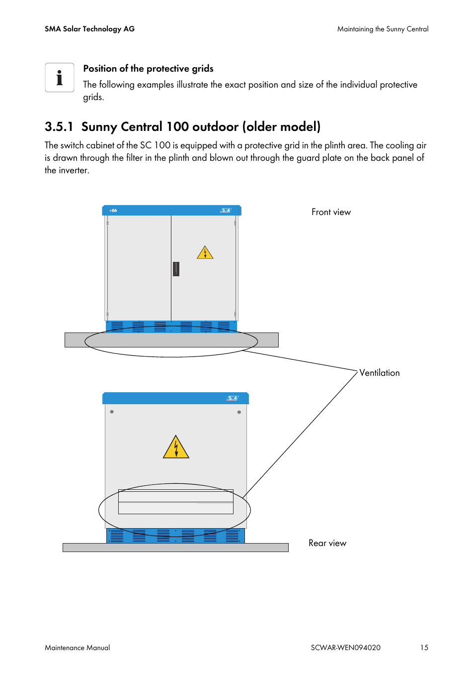 1 sunny central 100 outdoor (older model), Sunny central 100 outdoor (older model) | SMA SUNNY CENTRAL Maintenance manual User Manual | Page 15 / 68