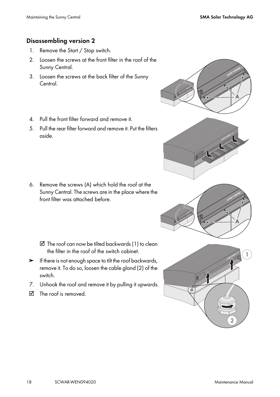 Disassembling version 2 | SMA SUNNY CENTRAL Maintenance manual User Manual | Page 18 / 68