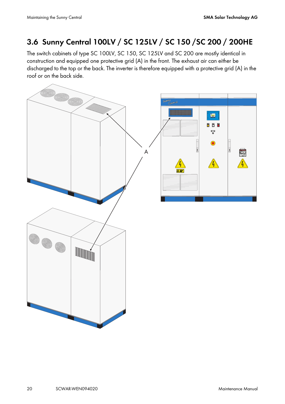 Sunny central 100lv / sc 125lv / sc 150 /sc 200, 200he | SMA SUNNY CENTRAL Maintenance manual User Manual | Page 20 / 68