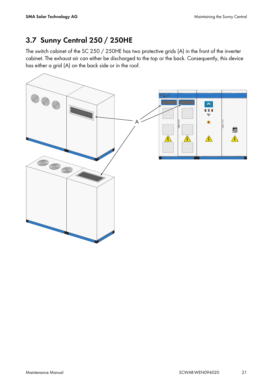7 sunny central 250 / 250he, Sunny central 250 / 250he | SMA SUNNY CENTRAL Maintenance manual User Manual | Page 21 / 68
