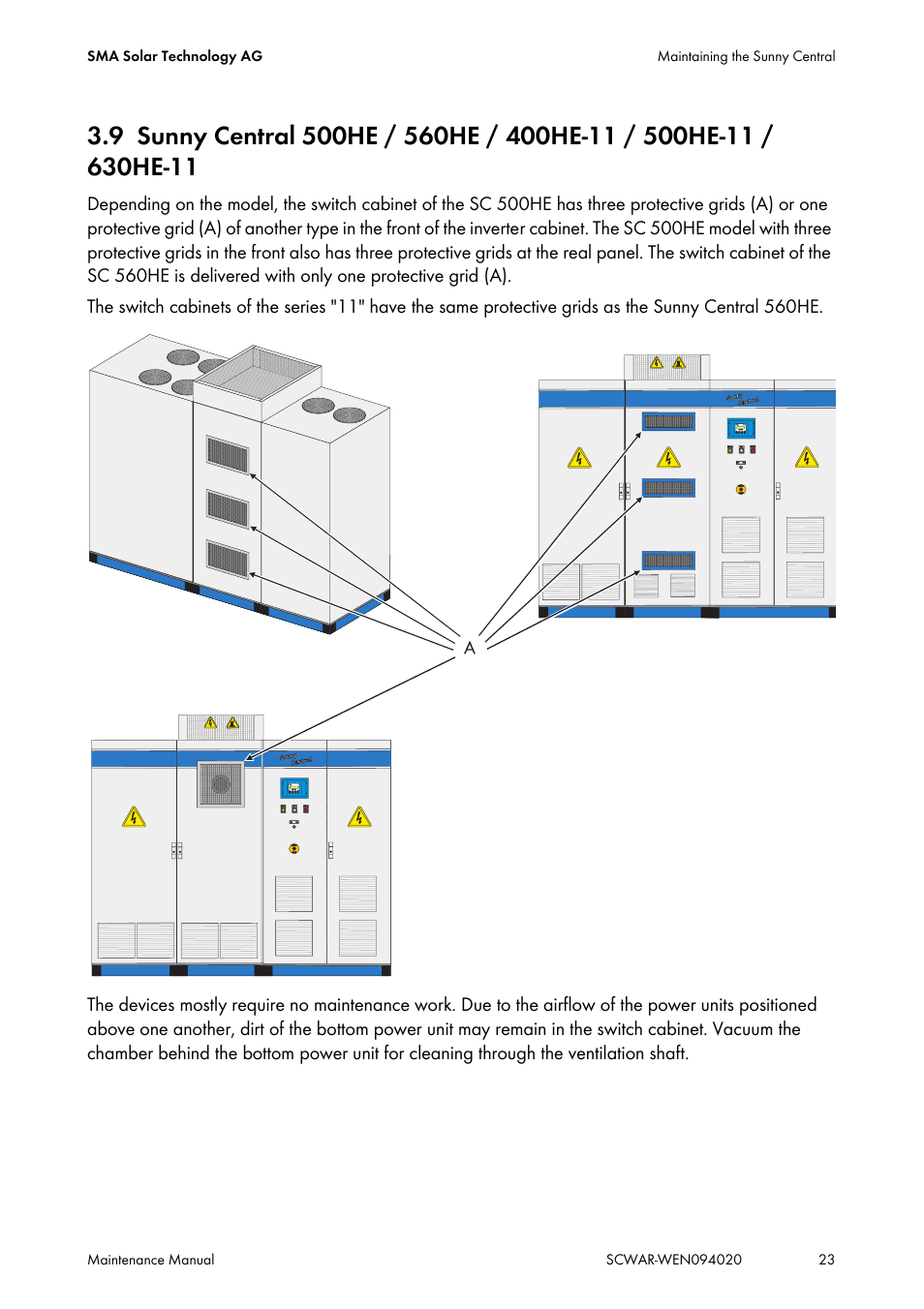 Sunny central 500he / 560he / 400he-11 / 500he-11, 630he-11 | SMA SUNNY CENTRAL Maintenance manual User Manual | Page 23 / 68